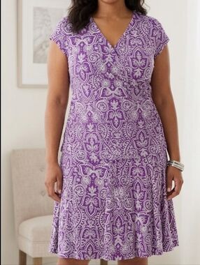 Chaps Purple and White Paisley 2 Piece Top & Matching Flared Skirt Sz XL EUC